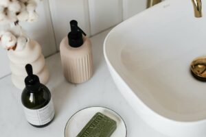 cosmetic products on the sink