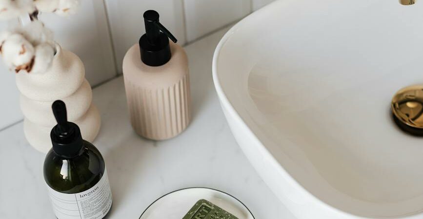 cosmetic products on the sink